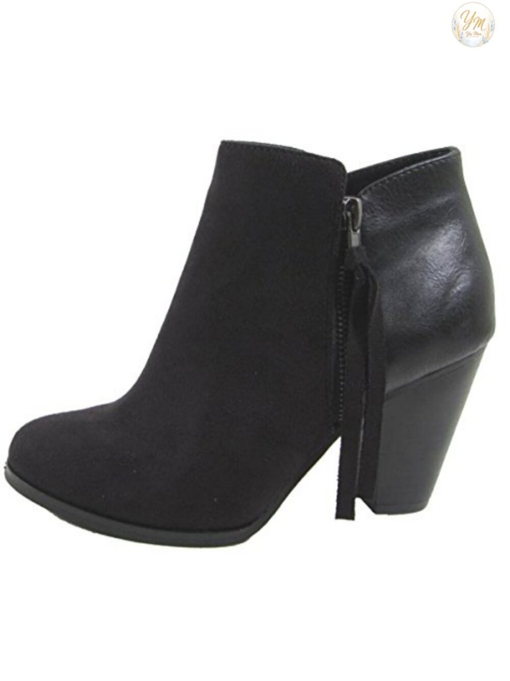 Tassel Zip Chunky Heel Bootie Ankle Boots Women Side Zipper